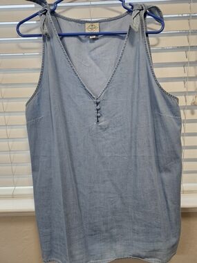 Light Blue Chambray Tie-Shoulder Tank Top